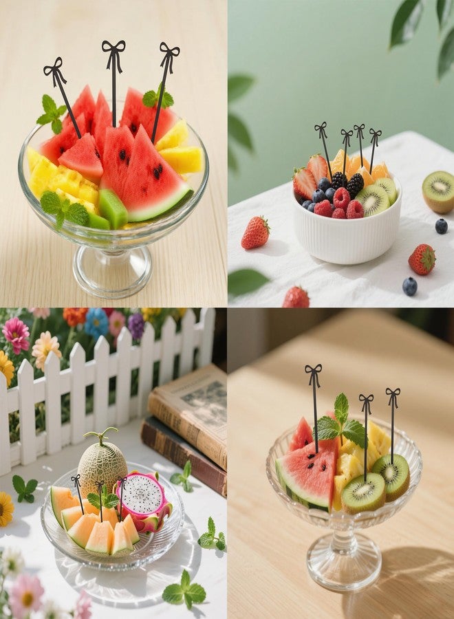 CuddleJunk 30 pcs Bow Cocktail Picks, Cute Fruit Skewers for Party, Acrylic Bowknot Toothpicks for Appetizers Cake Drink Dessert Birthday Coquette Party Decorations (Black) - Image 4